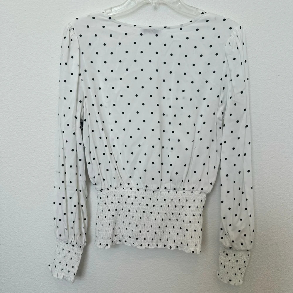 NWT Dex Polka‎ Dot Smocked Blouse Black and White Small - Picture 8 of 10